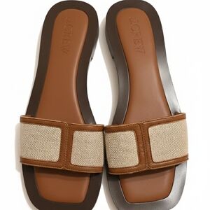 J. Crew Tan and Cream Slide Sandals